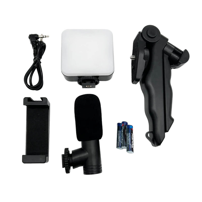 Kit Gravaçao 4 em 1 com Microfone, LED, Suporte Celular